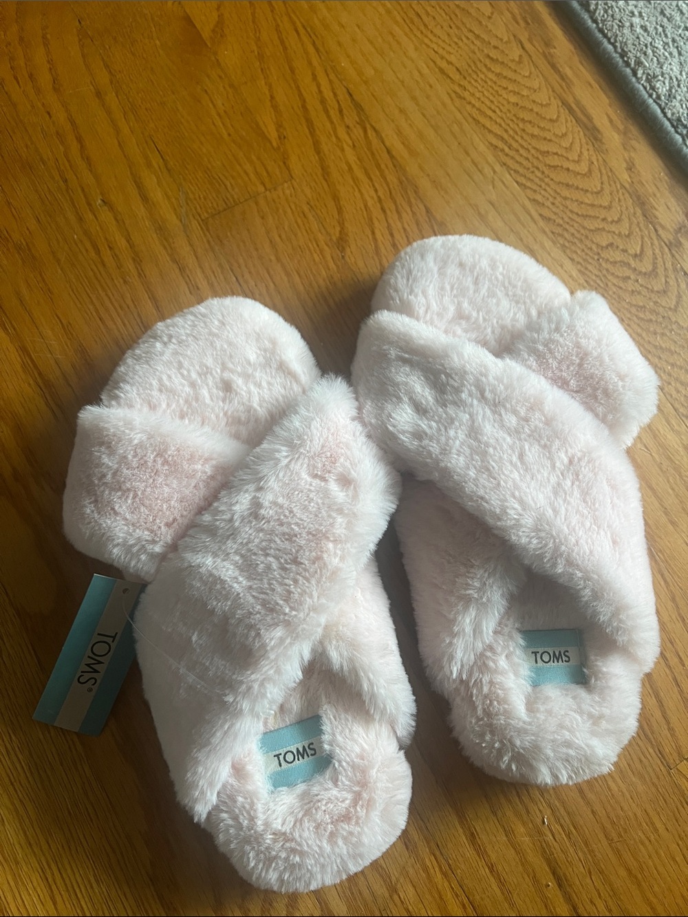 TOMS Pink Plush Crisscross Slide Slippers